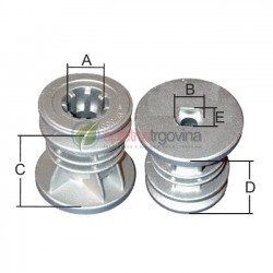 Prirobnica noža - A: 22,2mm, B: 18mm, C: 43mm, D: 68mm, E:13mm