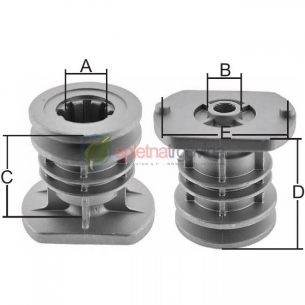 Prirobnica noža - A: 25mm, B: 18mm, C: 43mm, D: 68mm, E: 65mm