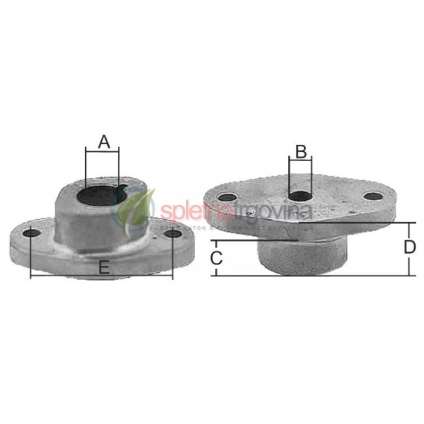 Prirobnica noža MTD - A: 22.2mm, B: 10,4mm, C:18,5mm, D: 29mm, E: 63,5mm Prirobnica noža MTD - A: 22.2mm, B: 10,4mm, C:18,5mm, D: 29mm, E: 63,5mm